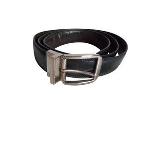 Men's Black Leather Dress Belt Single Prong Silver Buckle Belt 1 inch wide